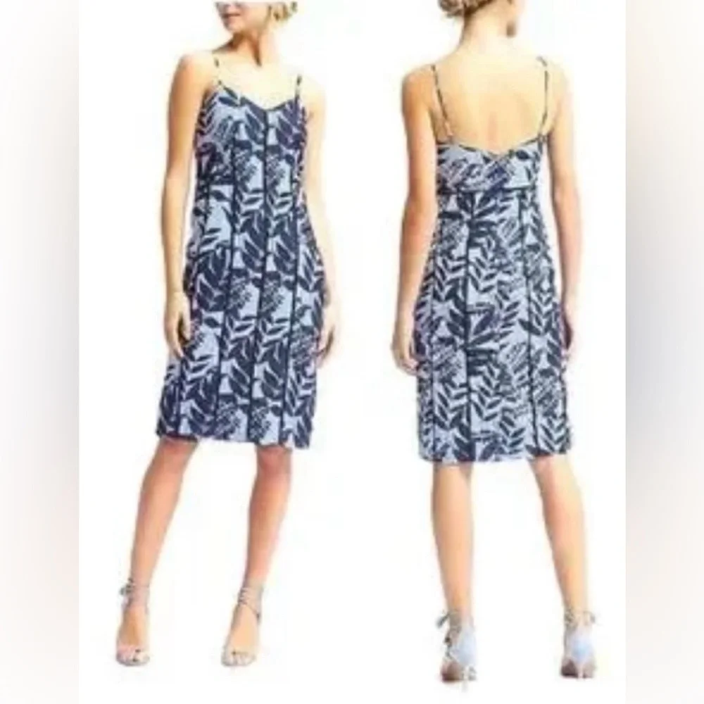 Banana Republic Cotton Sheath Blue & White Stripe with Leaves Pattern Sundress - Picture 5 of 16